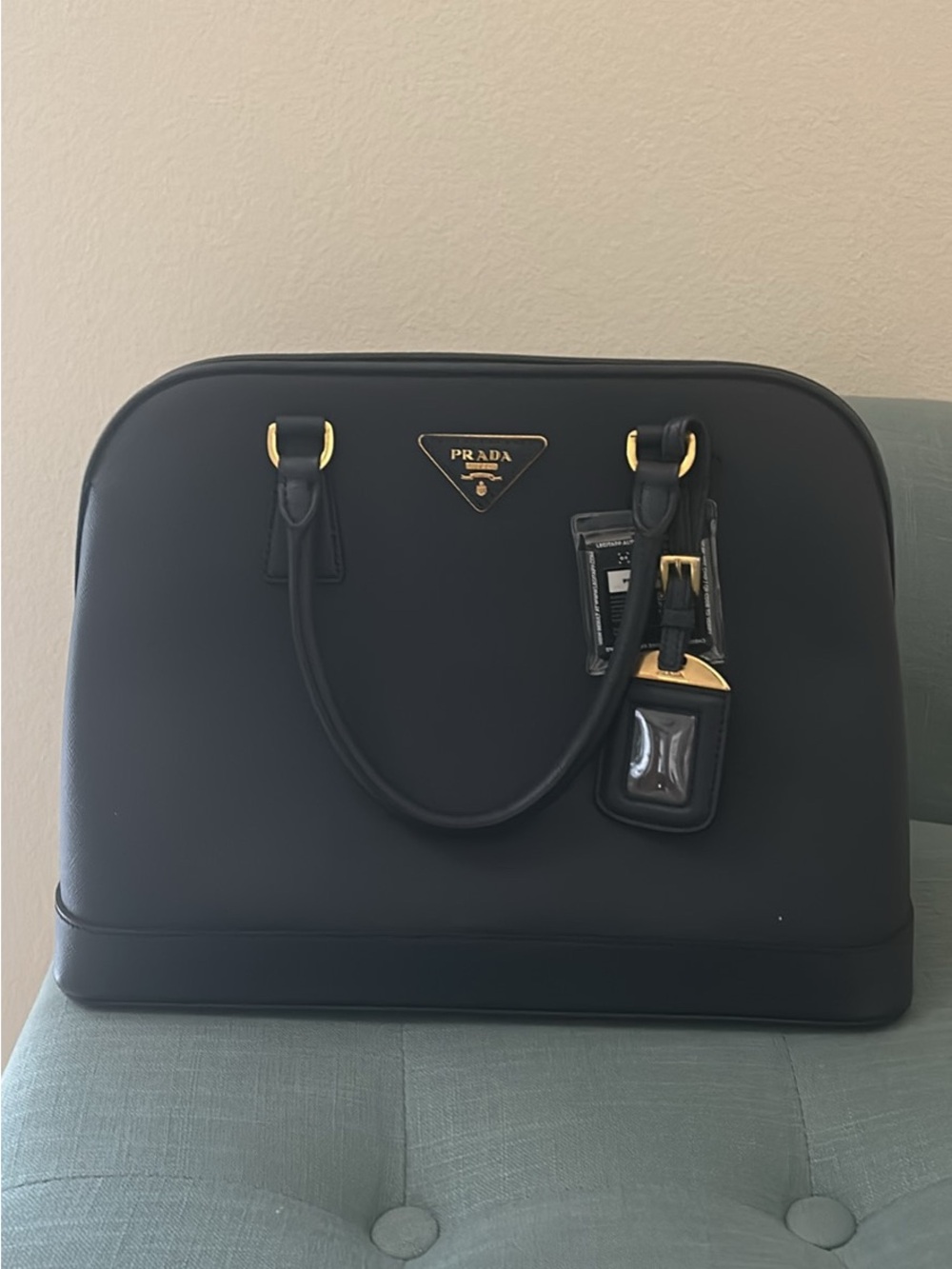 Prada Navy Promenade Saffiano with Gold Hardware